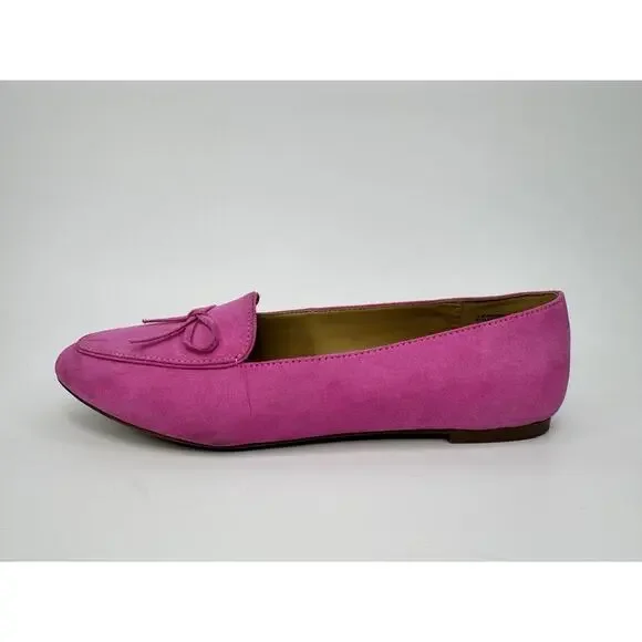 J Crew Ballet Flat Shoes Womens 9.5 Pink Bow Loafers Slip On Vegan Suede Preppy - Picture 3 of 13